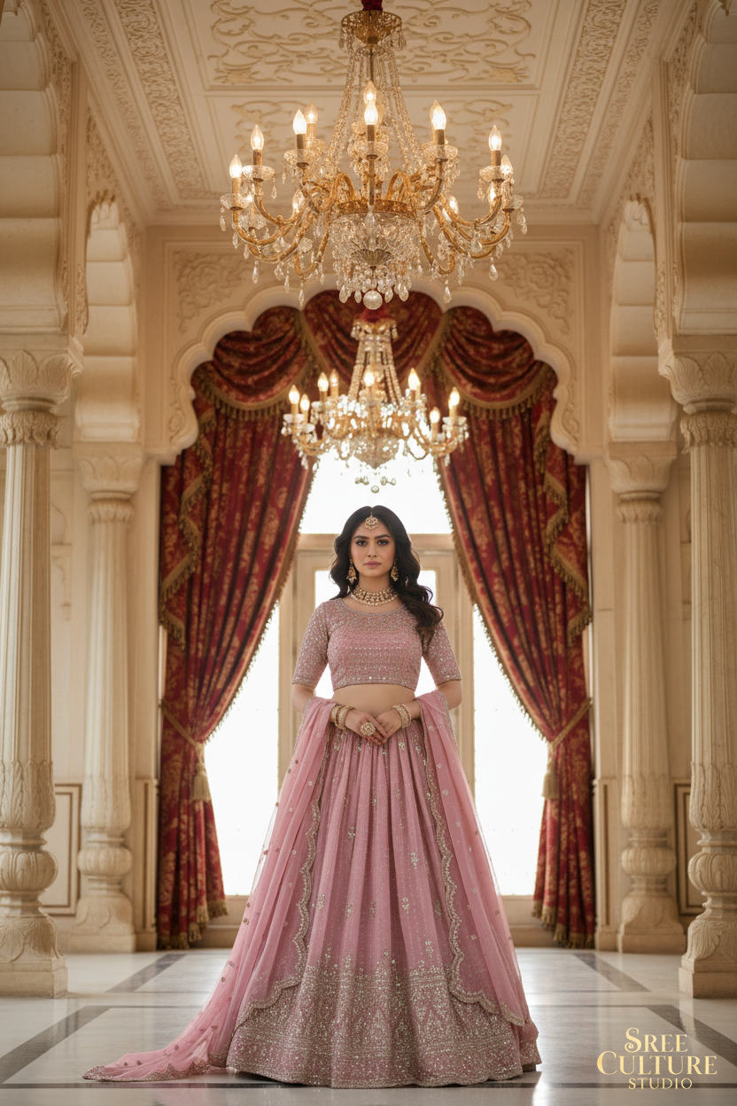 Aripan – Silk Bridal Lehenga – Peacock & Elephant Khatli Work