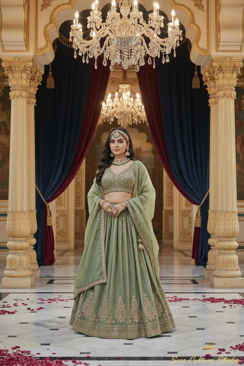 Aripan – Silk Bridal Lehenga – Peacock & Elephant Khatli Work