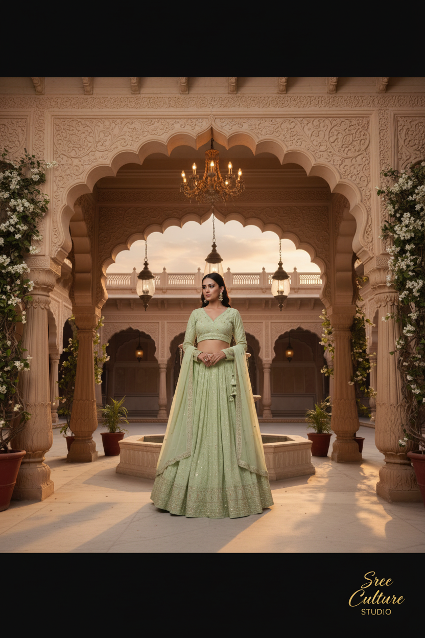 Aripan – Silk Bridal Lehenga – Peacock & Elephant Khatli Work