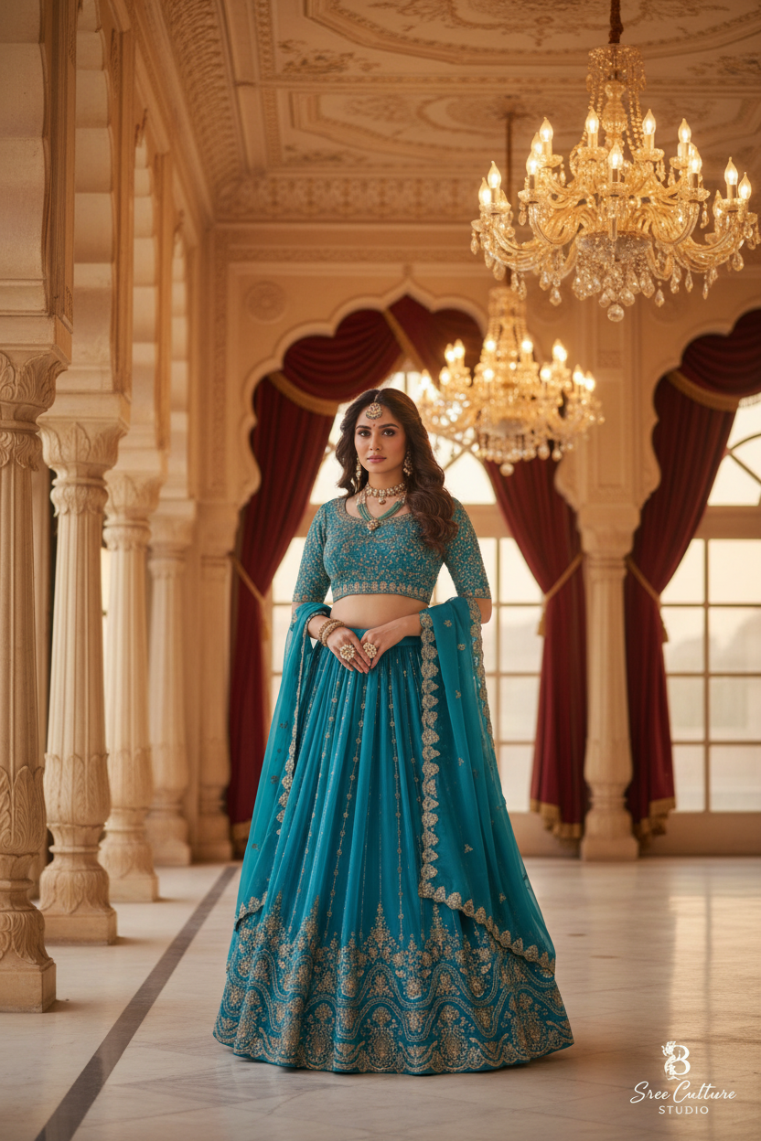 Aripan – Silk Bridal Lehenga – Peacock & Elephant Khatli Work