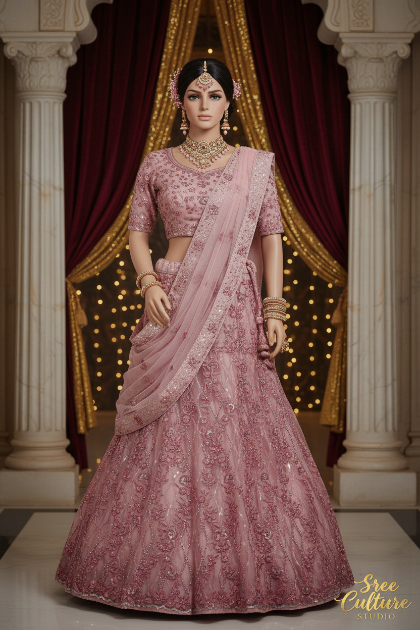Shyama – Heavy Embroidered Net Bridal Lehenga – Designer Dupatta
