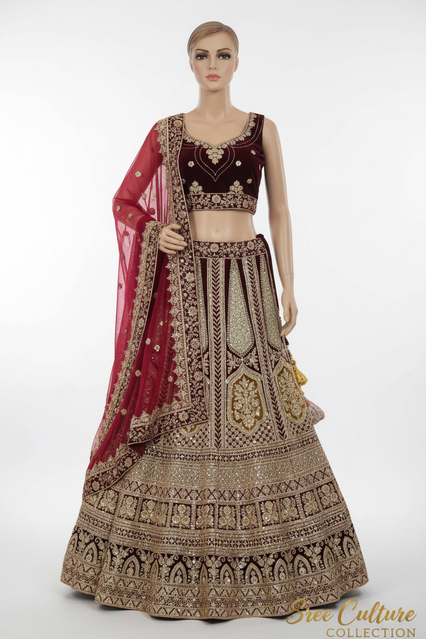 Mayur – Velvet-Net Fabric Bridal Lehenga – Royal Elegance