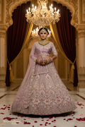 Kamal – Lavender Silk Designer Bridal Lehenga – Pearl & Zari Work