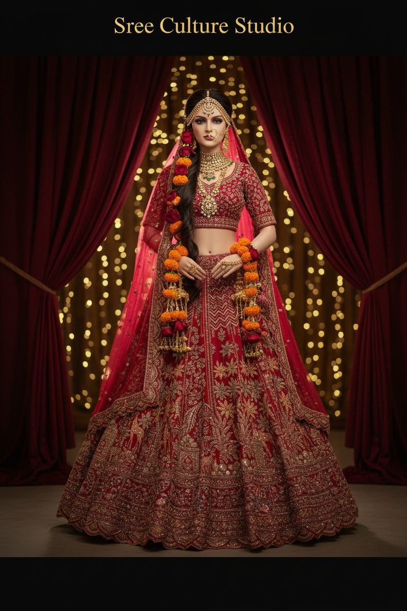 Vruksha – Red & Gold Silk Royal Bridal Lehenga – Zardozi Heritage