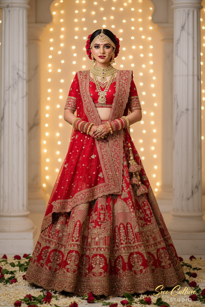 Vruksha – Red & Gold Silk Royal Bridal Lehenga – Zardozi Heritage