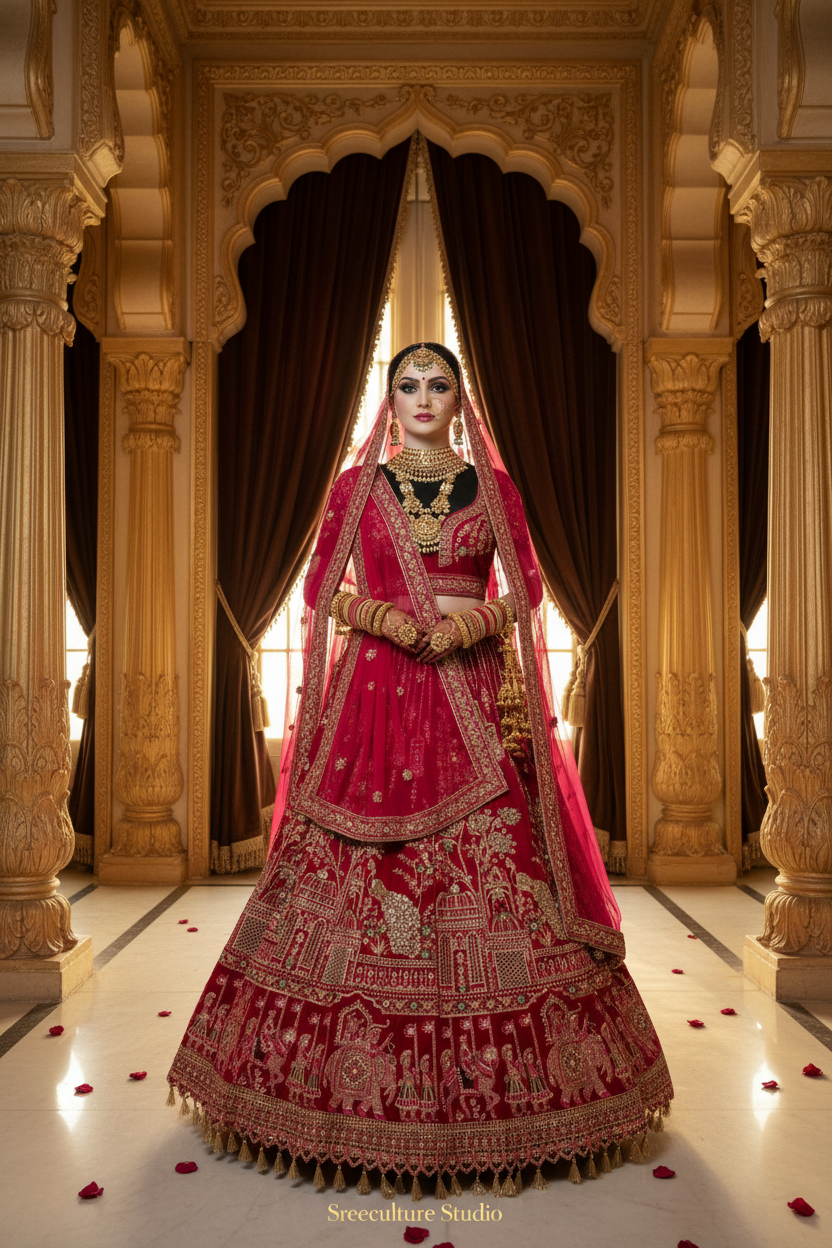 Vruksha – Red & Gold Silk Royal Bridal Lehenga – Zardozi Heritage