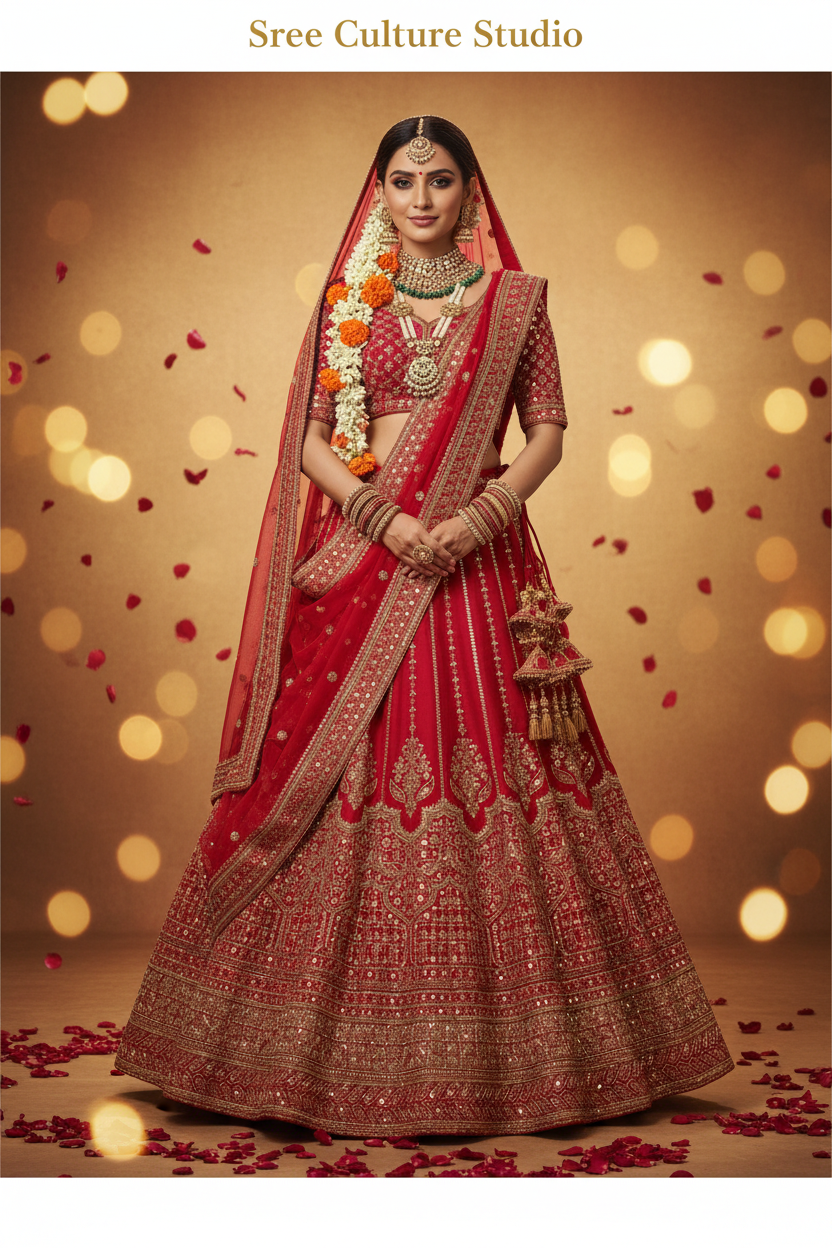 Vruksha – Red & Gold Silk Royal Bridal Lehenga – Zardozi Heritage