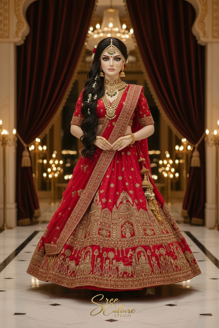 Vruksha – Red & Gold Silk Royal Bridal Lehenga – Zardozi Heritage