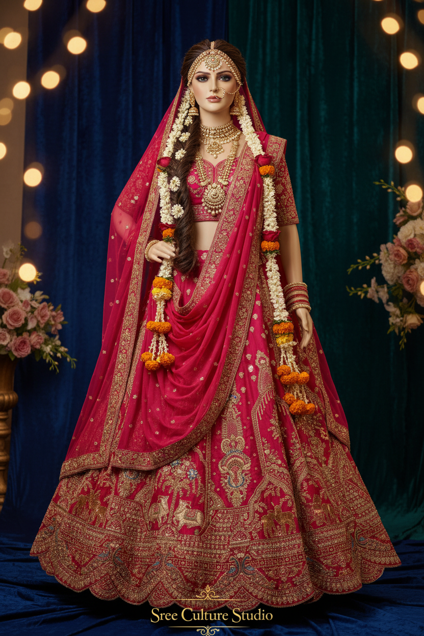 Vruksha – Red & Gold Silk Royal Bridal Lehenga – Zardozi Heritage