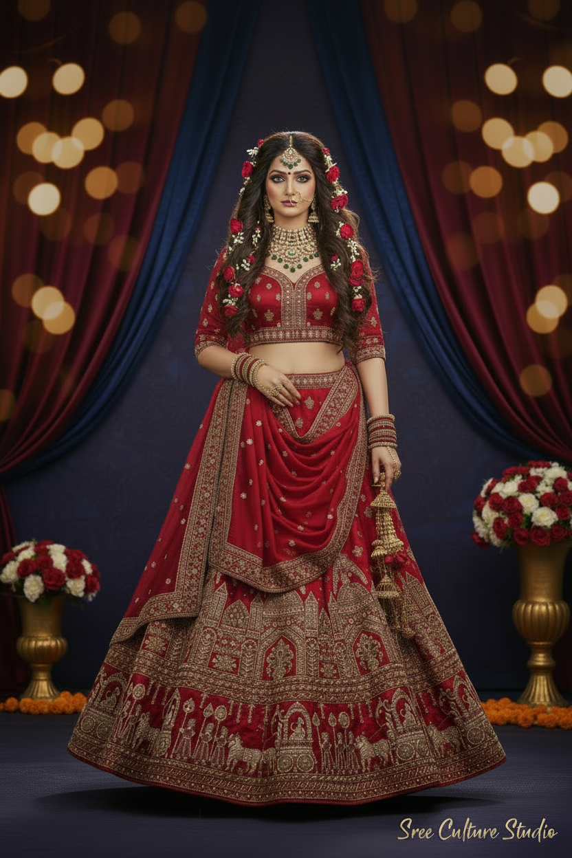 Vruksha – Red & Gold Silk Royal Bridal Lehenga – Zardozi Heritage