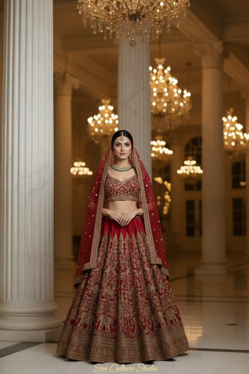 Bridal lengha Red color with Gold Zari Handwork  and Silk Fabrick Beautiful and Elgent Lengha with Dubble duppta and Ltakans, Dont miss chance before somone  take it,Beutiful Brides.
