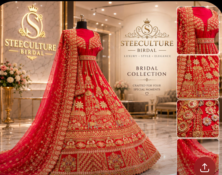 Devi – Red & Gold Bridal Lehenga – Traditional Zari Elegance