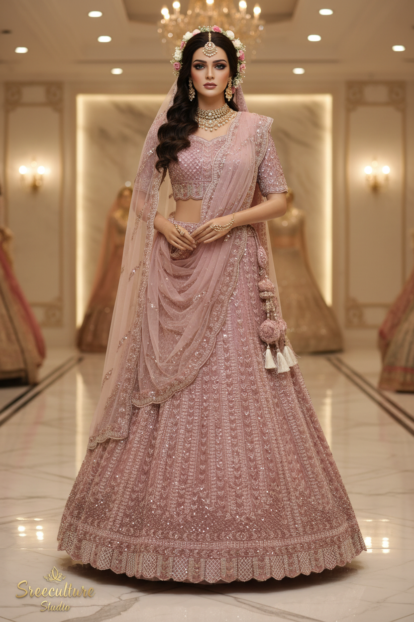 Kachni – Luxurious Multi-Style Bridal Party Lehenga – Sequin & Velvet