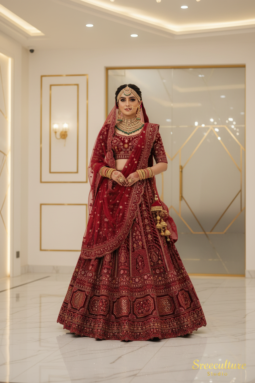 Mayur – Velvet-Net Fabric Bridal Lehenga – Royal Elegance