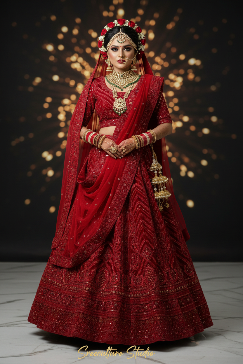 Mayur – Velvet-Net Fabric Bridal Lehenga – Royal Elegance