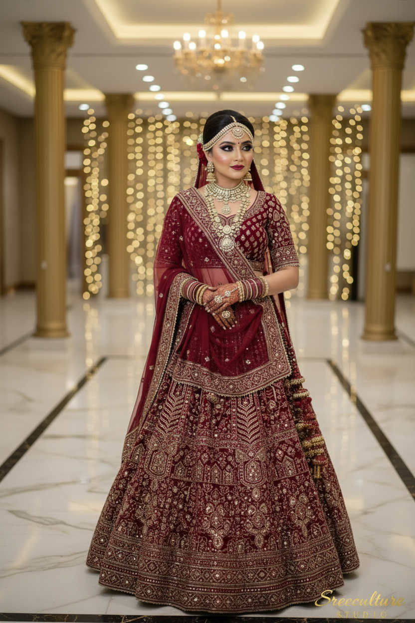 Mayur – Velvet-Net Fabric Bridal Lehenga – Royal Elegance