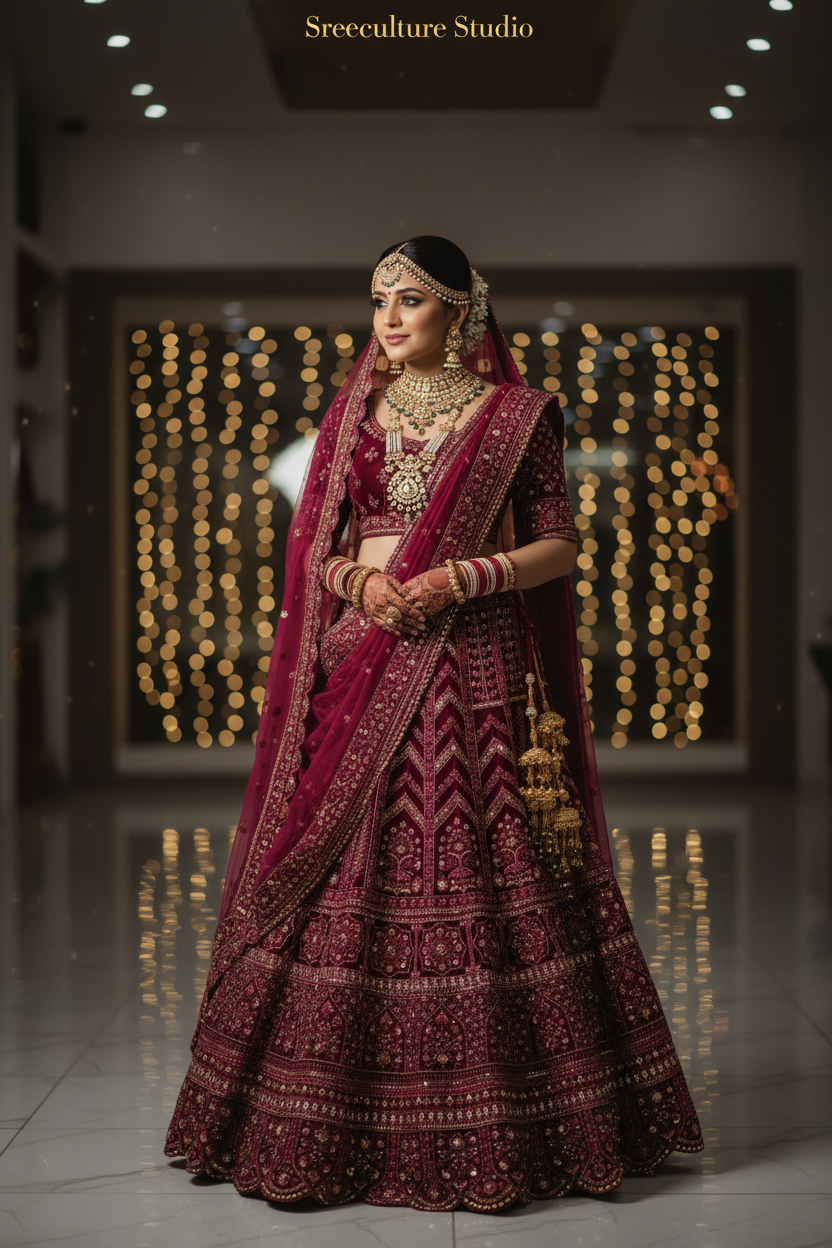 Mayur – Velvet-Net Fabric Bridal Lehenga – Royal Elegance