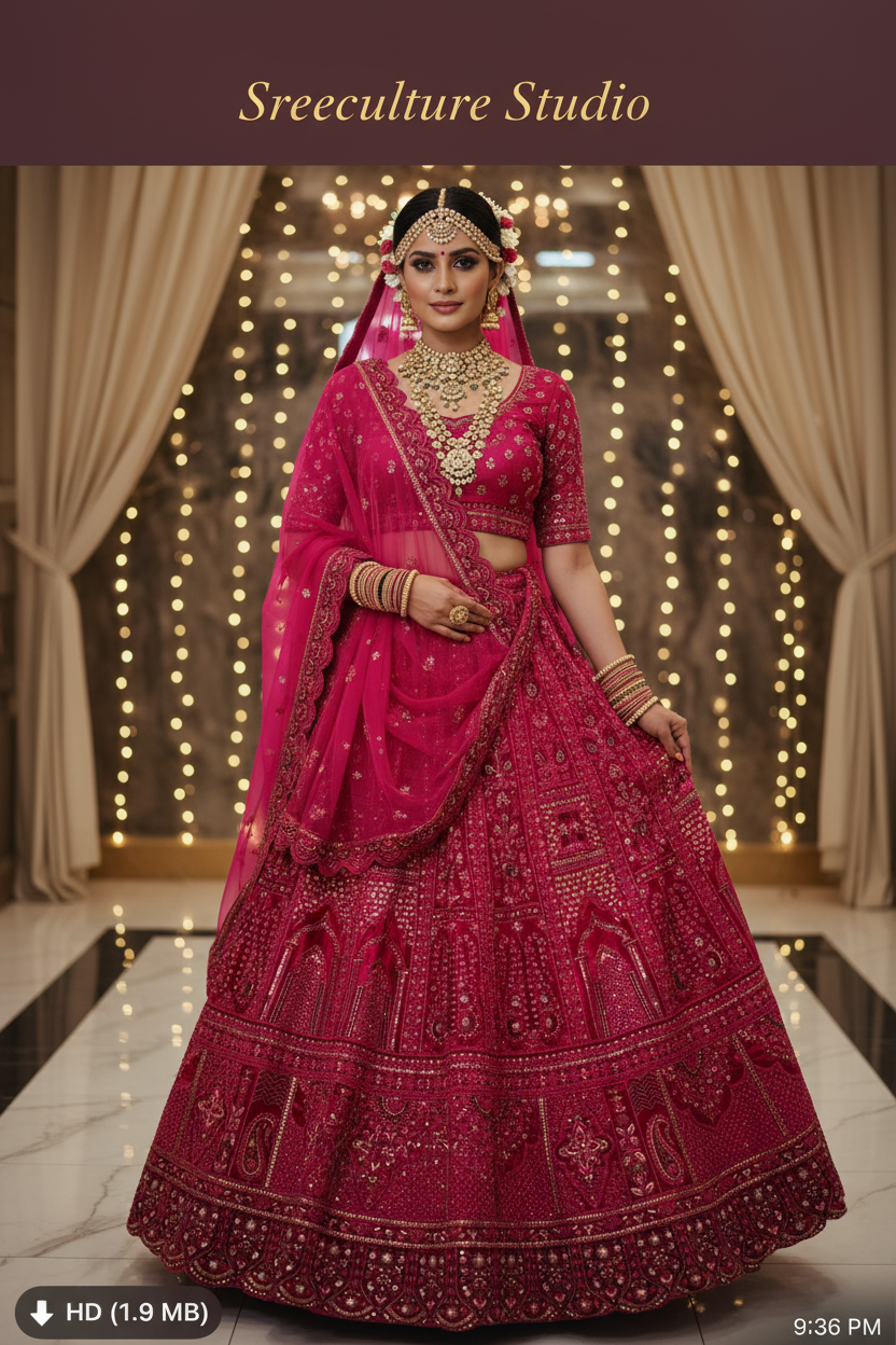 Mayur – Velvet-Net Fabric Bridal Lehenga – Royal Elegance