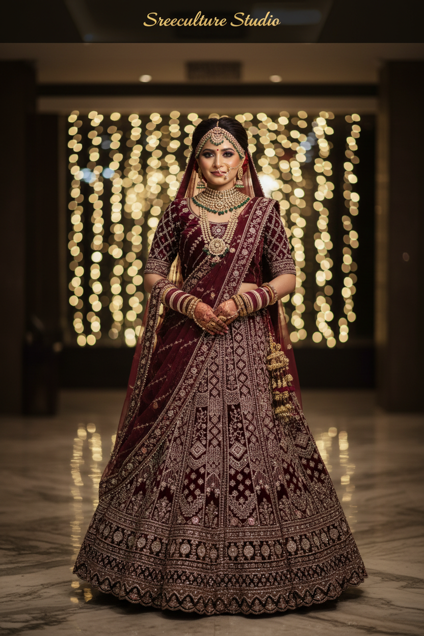Mayur – Velvet-Net Fabric Bridal Lehenga – Royal Elegance