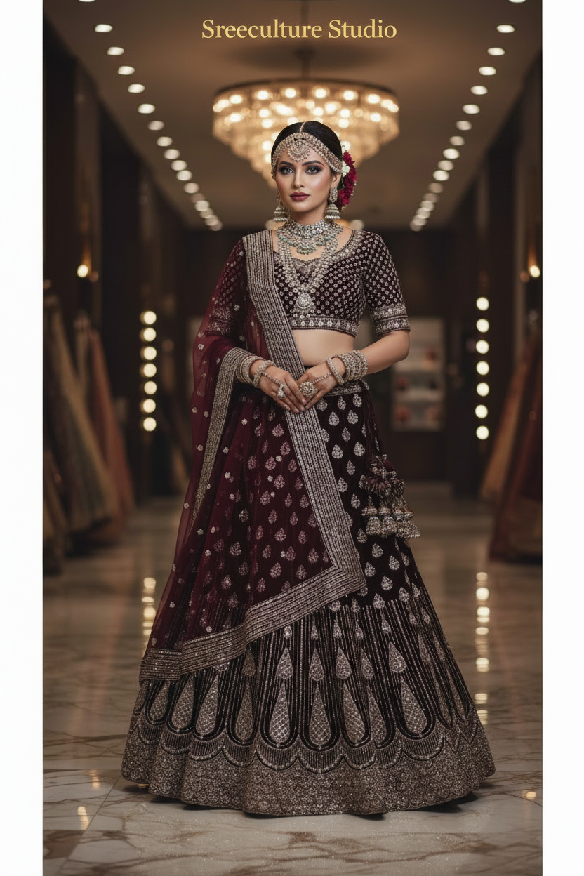 Mayur – Velvet-Net Fabric Bridal Lehenga – Royal Elegance