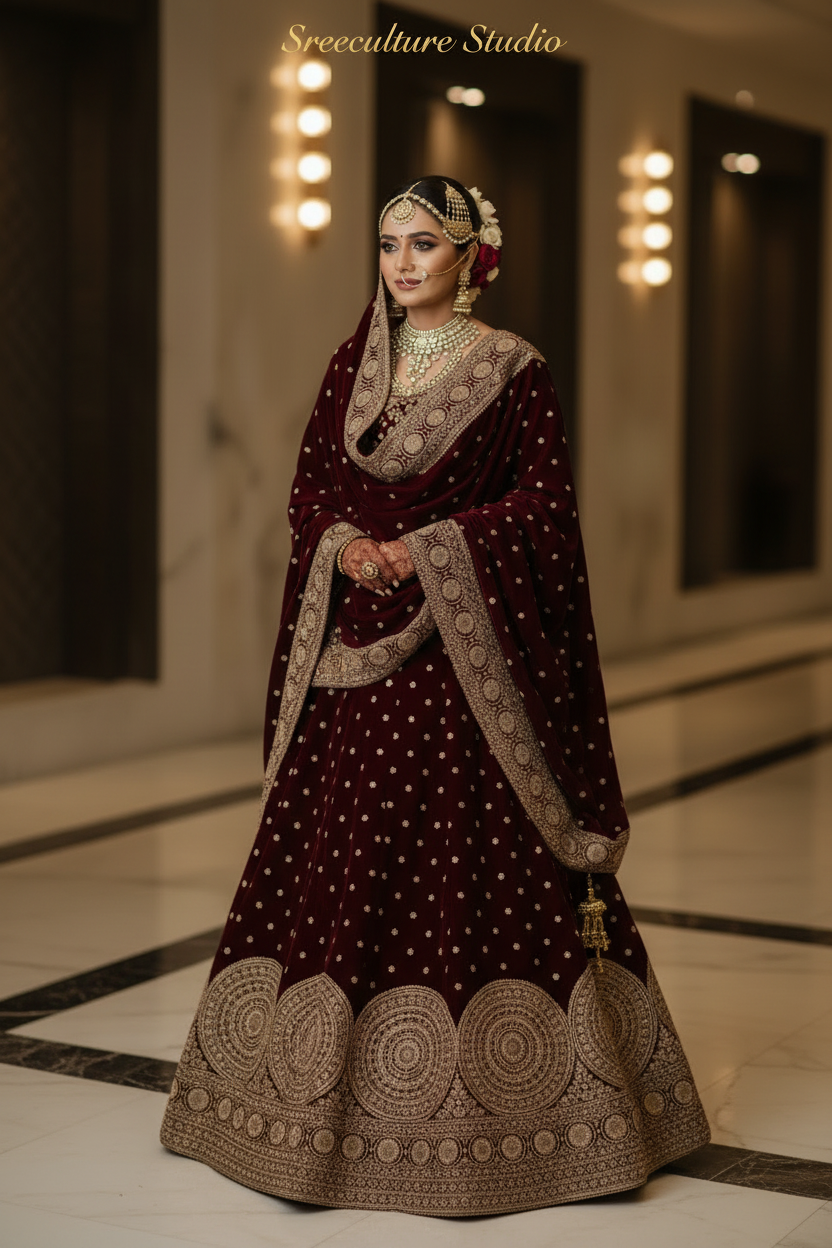 Mayur – Velvet-Net Fabric Bridal Lehenga – Royal Elegance