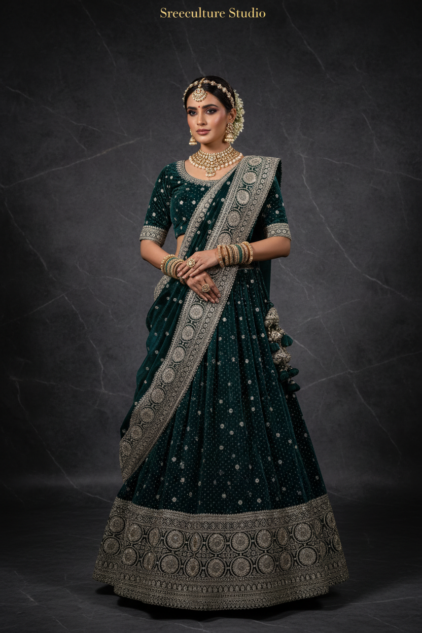 Mayur – Velvet-Net Fabric Bridal Lehenga – Royal Elegance