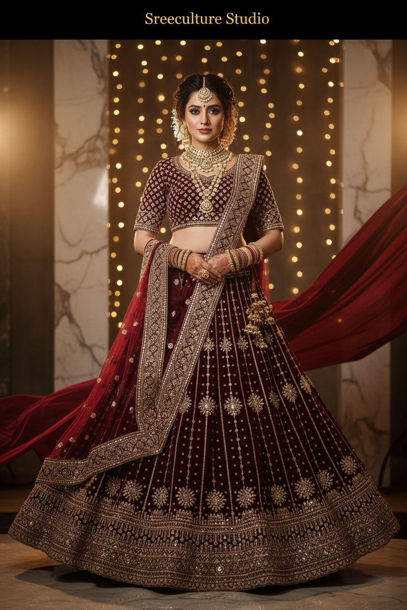 Mayur – Velvet-Net Fabric Bridal Lehenga – Royal Elegance