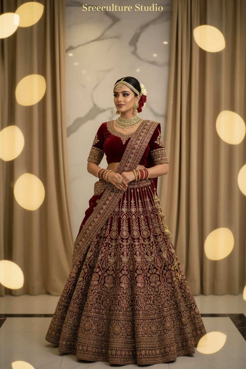 Mayur – Velvet-Net Fabric Bridal Lehenga – Royal Elegance
