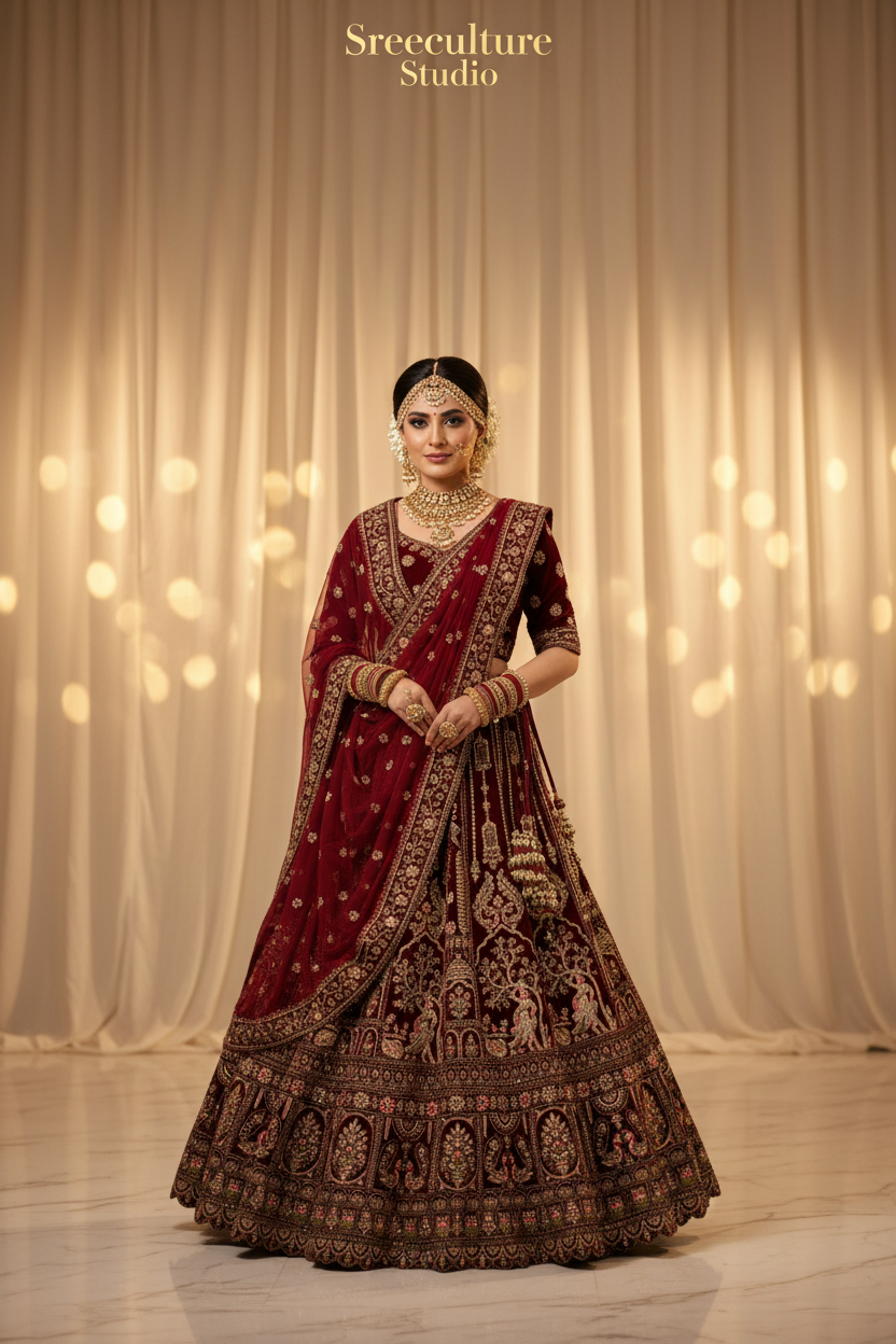 Mayur – Velvet-Net Fabric Bridal Lehenga – Royal Elegance