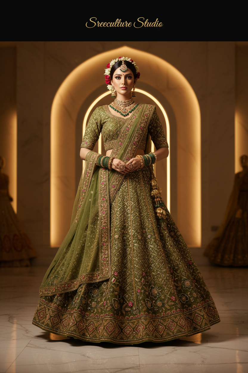 Shyama – Heavy Embroidered Net Bridal Lehenga – Designer Dupatta