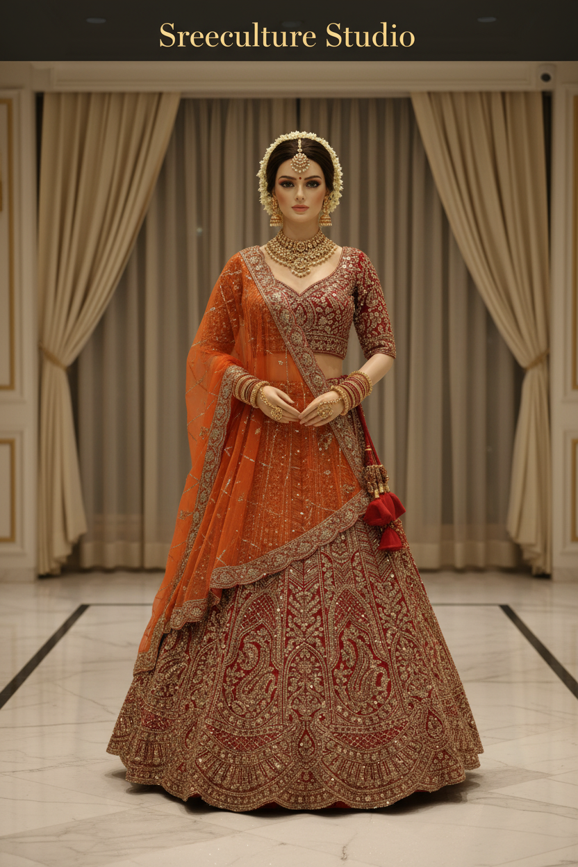 Shyama – Heavy Embroidered Net Bridal Lehenga – Designer Dupatta