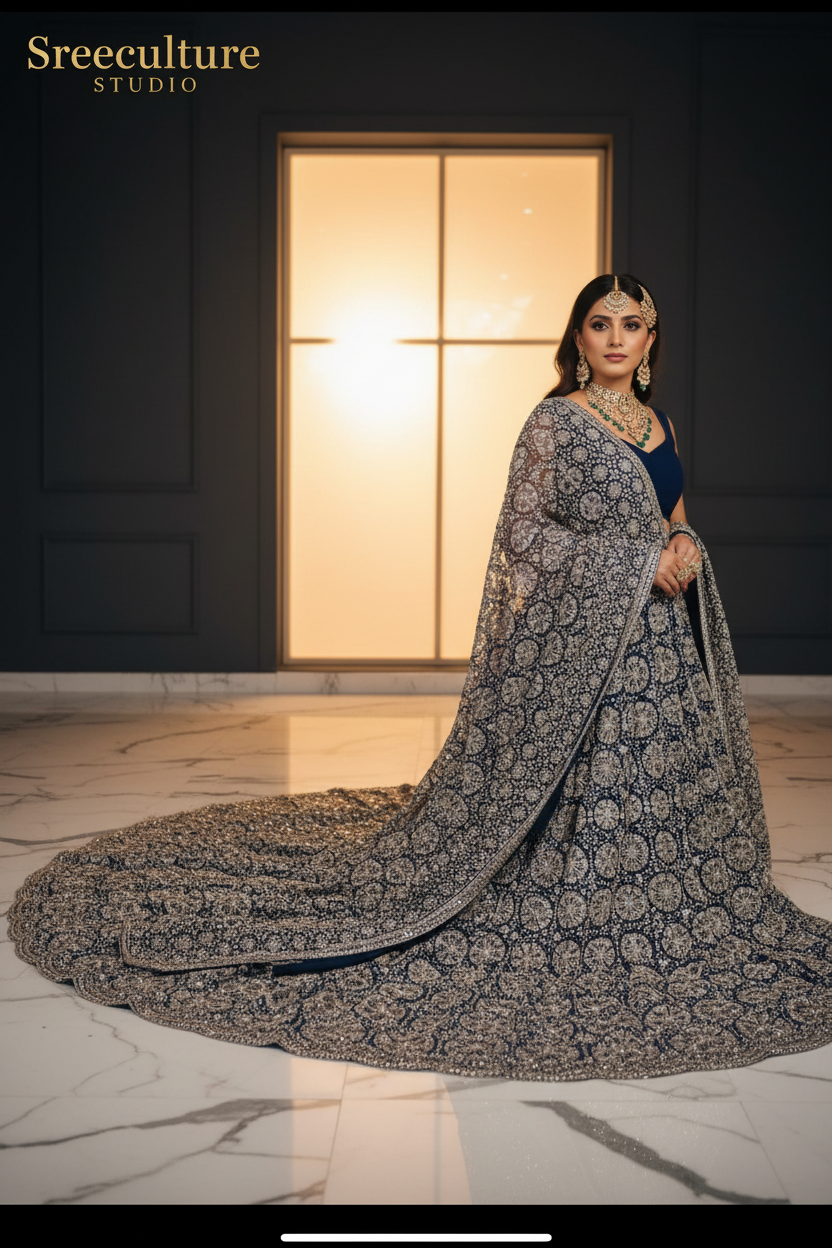 Mayur – Velvet-Net Fabric Bridal Lehenga – Royal Elegance