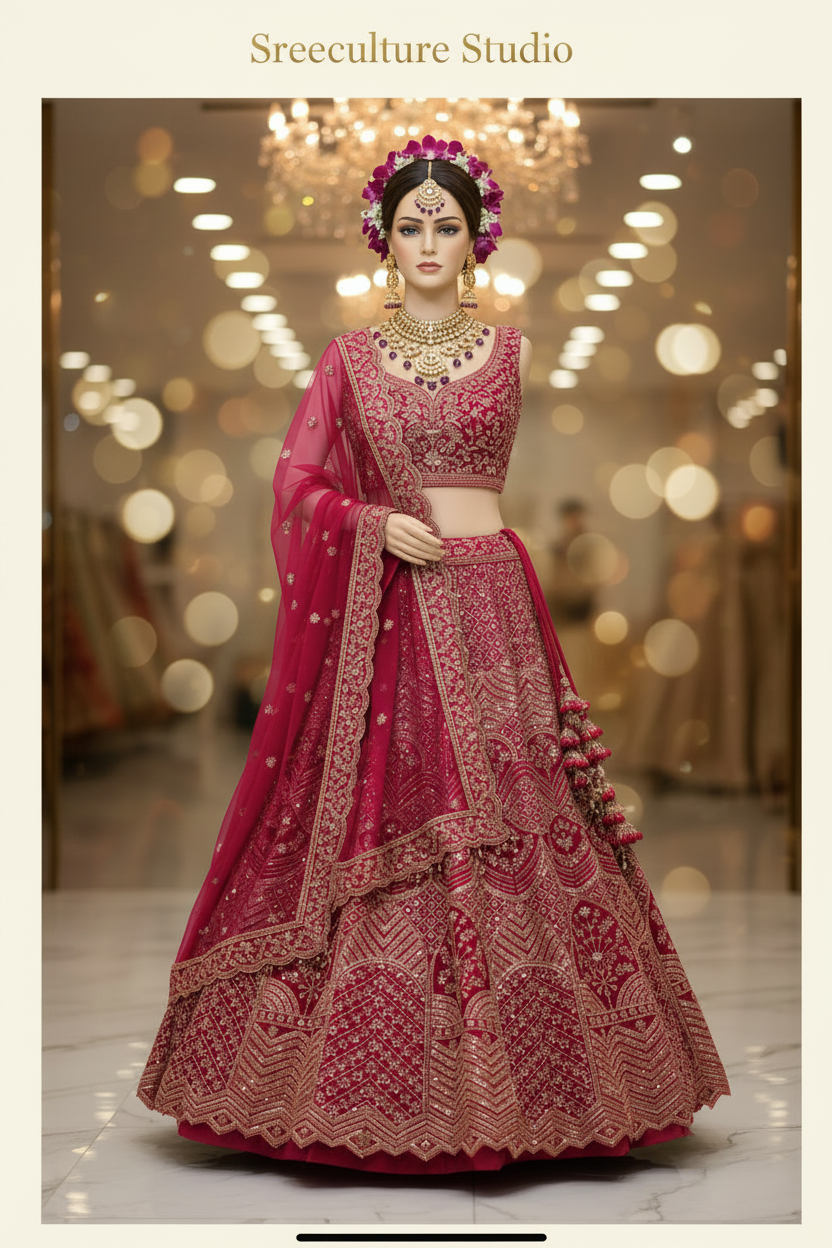 Shyama – Heavy Embroidered Net Bridal Lehenga – Designer Dupatta
