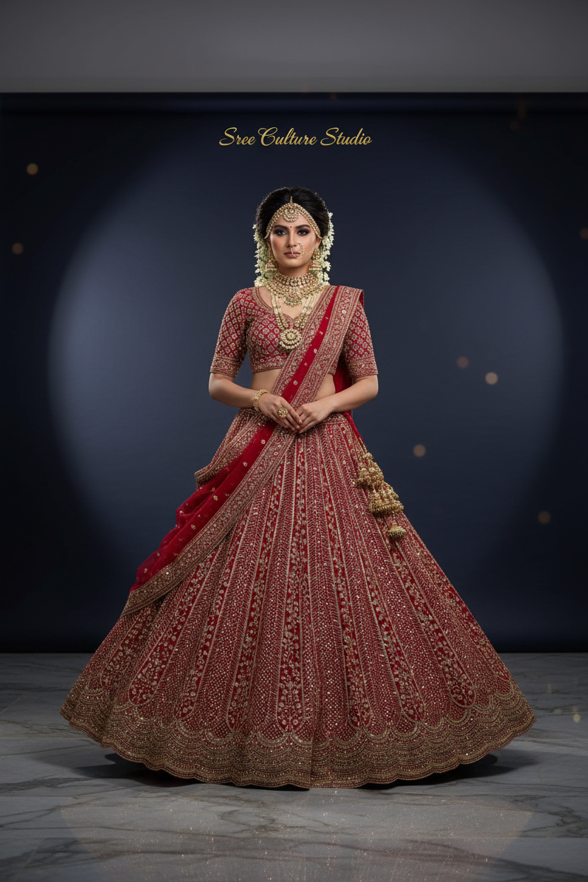Mayur – Velvet-Net Fabric Bridal Lehenga – Royal Elegance