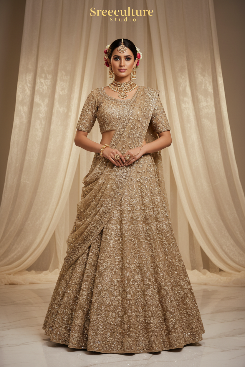 Kachni – Luxurious Multi-Style Bridal Party Lehenga – Sequin & Velvet