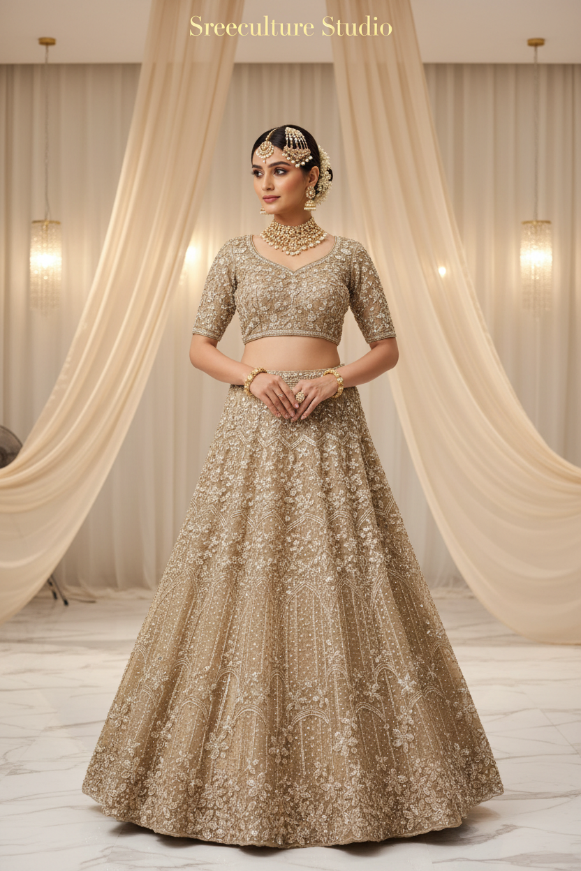 Kachni – Luxurious Multi-Style Bridal Party Lehenga – Sequin & Velvet