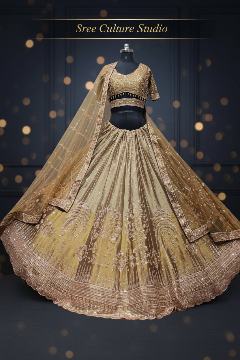 Padma – Bridal Gold Lehenga – Heavy Zardozi & Embroidery