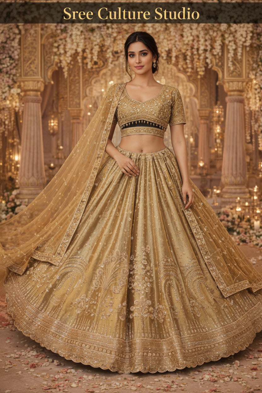 Padma – Bridal Gold Lehenga – Heavy Zardozi & Embroidery