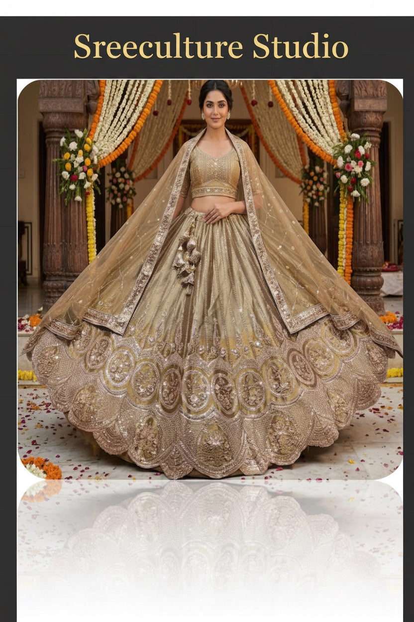 Padma – Bridal Gold Lehenga – Heavy Zardozi & Embroidery