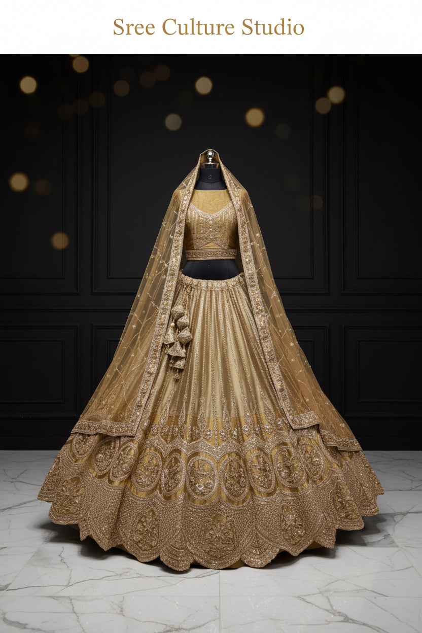 Padma – Bridal Gold Lehenga – Heavy Zardozi & Embroidery