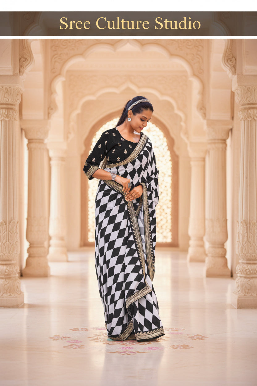 Maya – Designer Black & White Sarees Collection – Elegant Contrast Bridal Wear